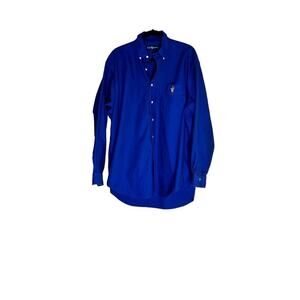 Ralph Lauren vintage mens button-down shirt blue long sleeve bear logo on pocket